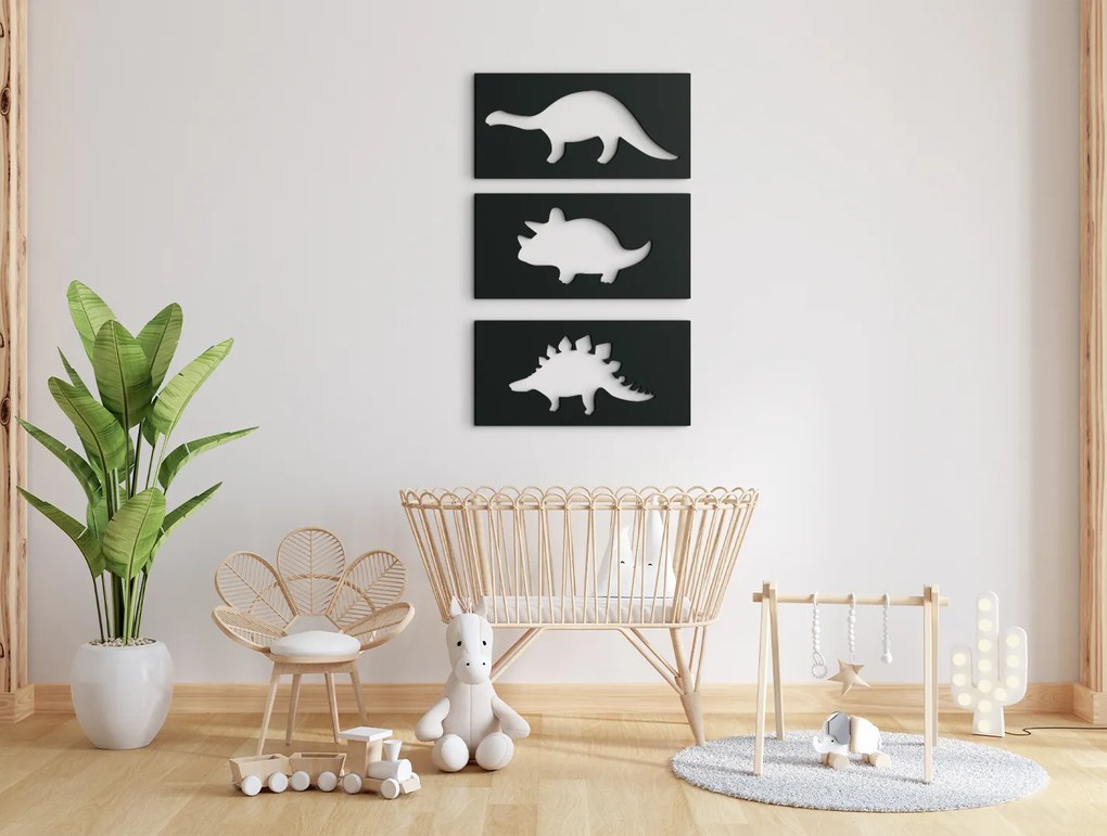 drevko 3-dielny detský obraz Tri druhy dinosaurov Rozmer obrazu: 44,5 x 27 cm, Farba dekorácie: Čierna