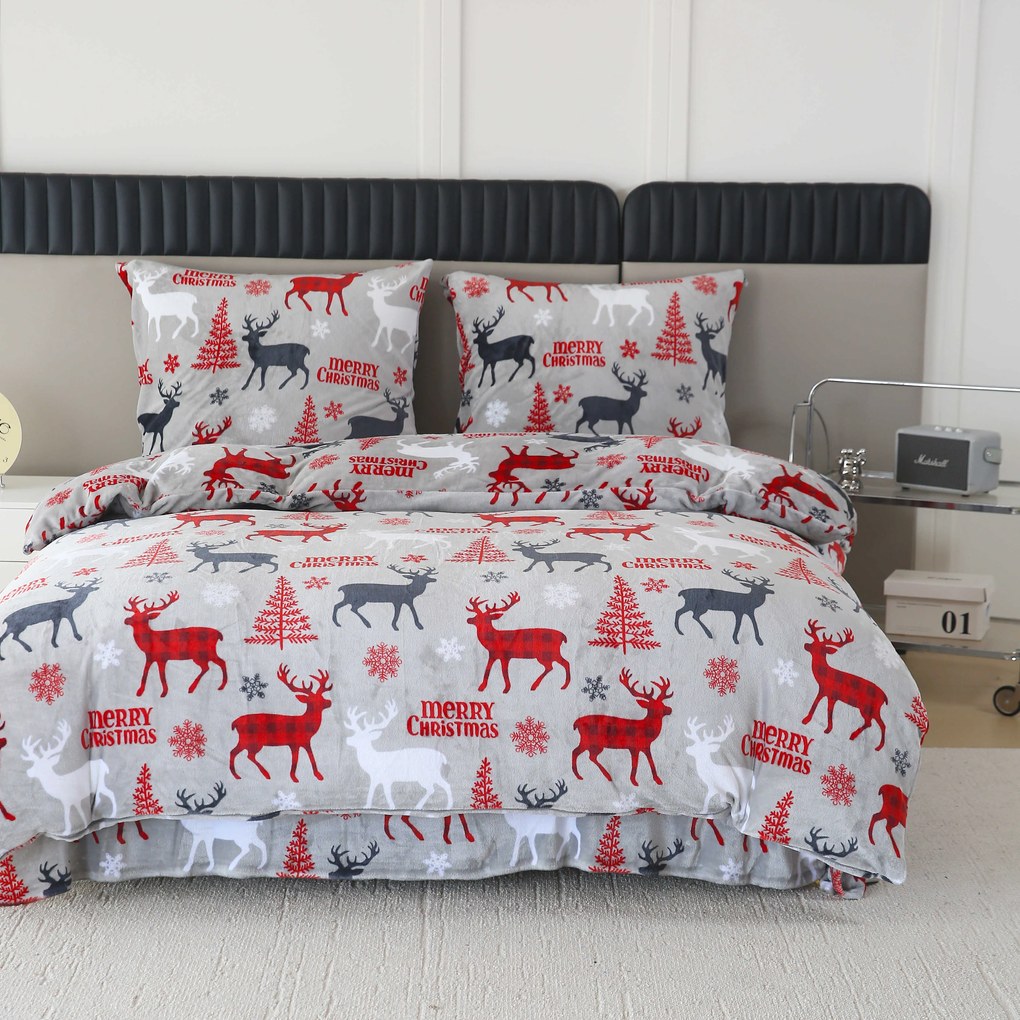 Obliečky mikroplyš MERRY CHRISTMAS DEER sivé Rozmer obliečok: 2 ks 70 x 90 cm | 200 x 220 cm