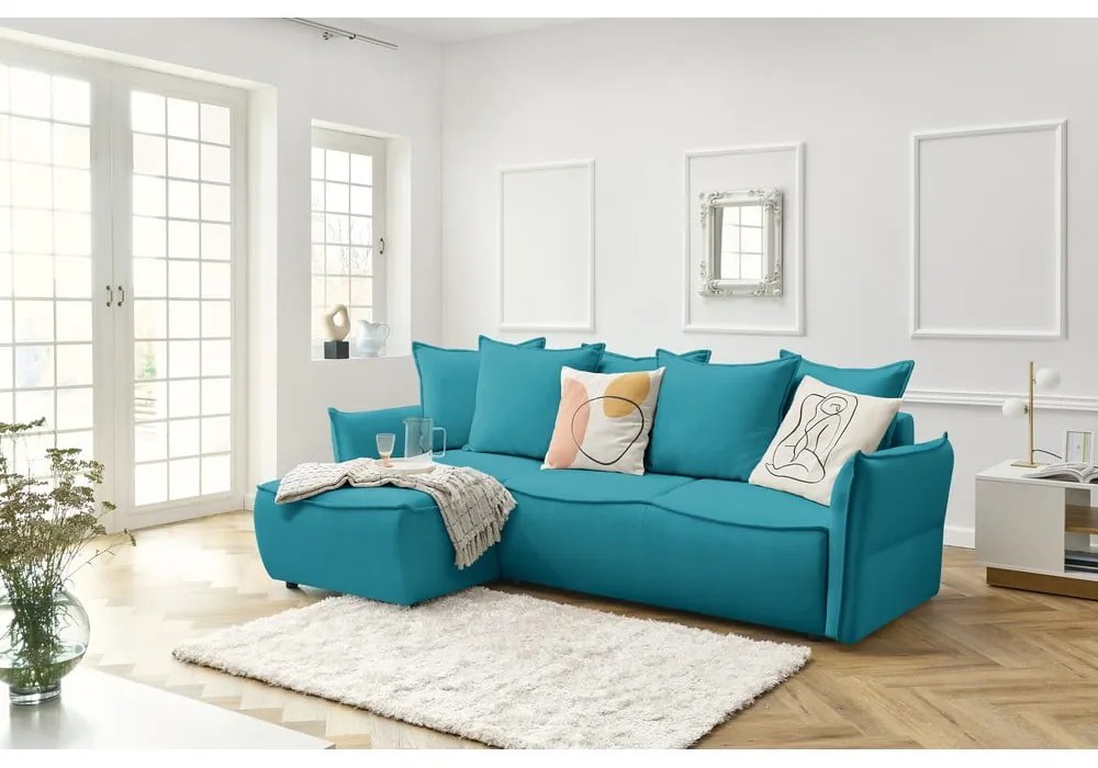 Tyrkysovomodrá rozkladacia rohová pohovka (ľavý roh) Leon – Bobochic Paris