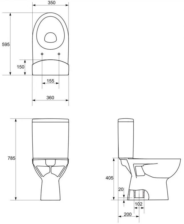 Cersanit PARVA - WC kombi + antibakteriálne sedátko, vertikálny odpad, K27-003