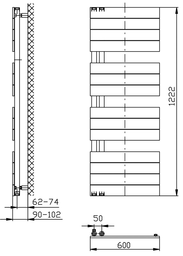 Aqualine Aqualine, MILI vykurovacie teleso 600x1222 mm, čierny matná, DC626T