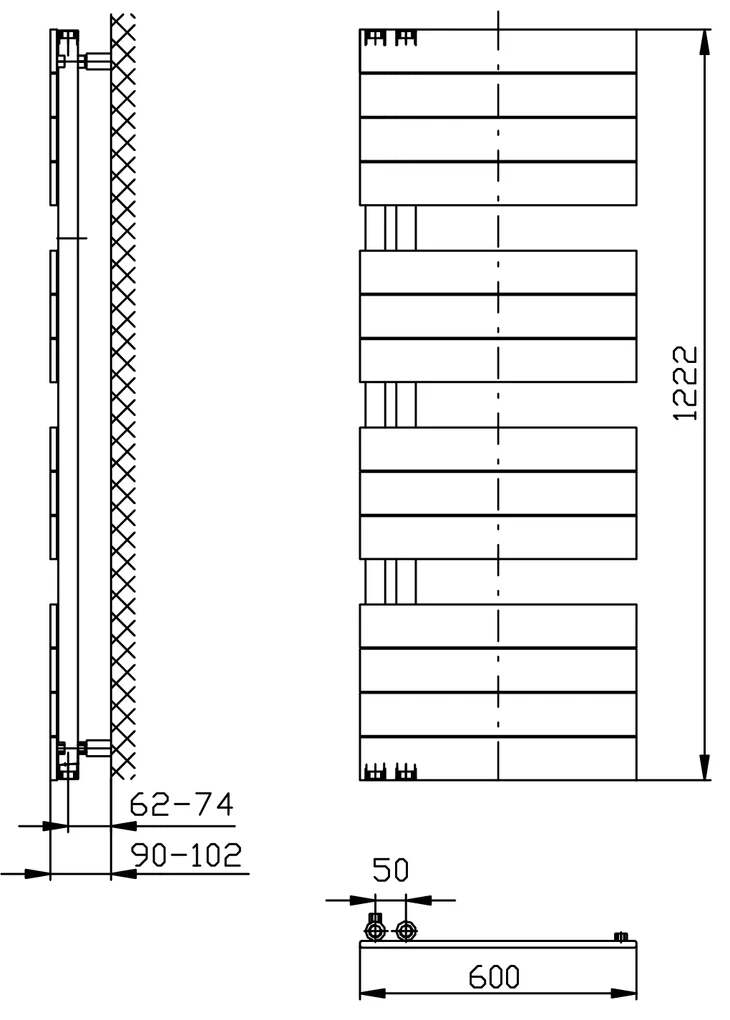 Aqualine Aqualine, MILI vykurovacie teleso 600x1222 mm, čierny matná, DC626T