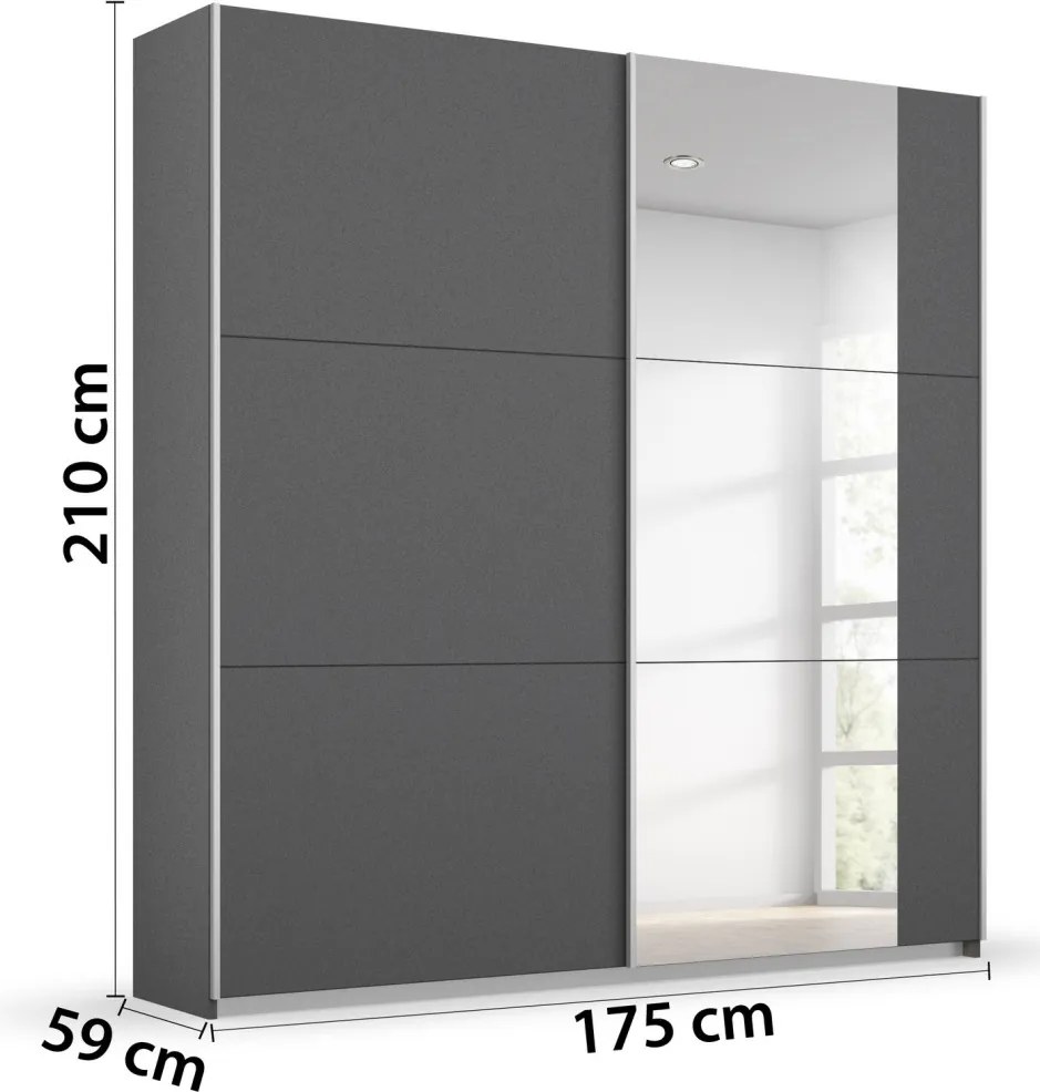 Šatníková skriňa Kronach, 175 cm, šedá/zrkadlo