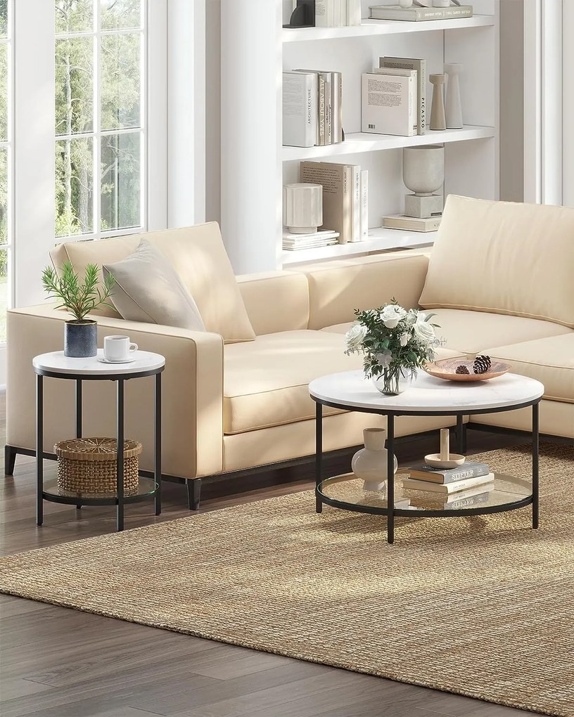 Príručný stolík ERIC s mramorovým dizajnom, 45x55cm, čierna/biela Vasagle