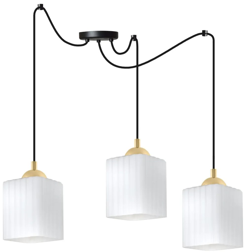 Závesné svietidlo Riffle Square Spider, 3x biele sklenené tienidlo, b/g