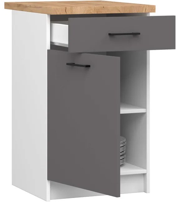 Spodná kuchynská skrinka s doskou OLIWIA S50 SZ1 biela / grafitová / sivá