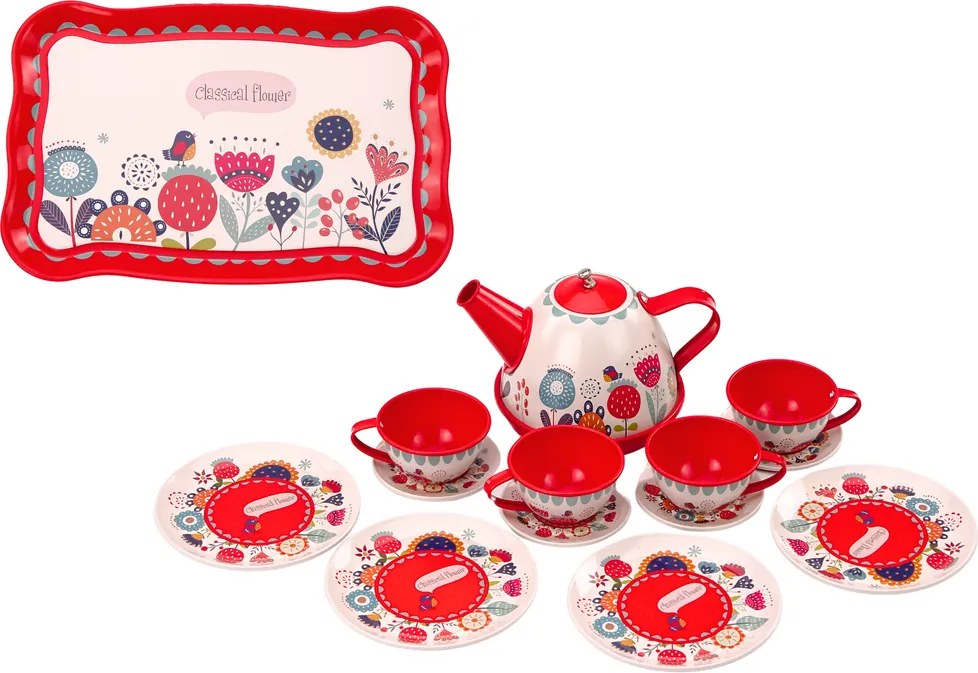 LEAN Toys Kávová súprava Šálky na čaj Kanvica Podnos Červená kaviareň 15 ele.