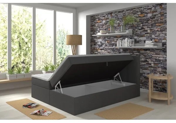 Čalúnená posteľ EMBER 160x200 cm s matracmi, topperom a úložným priestorom, antracit