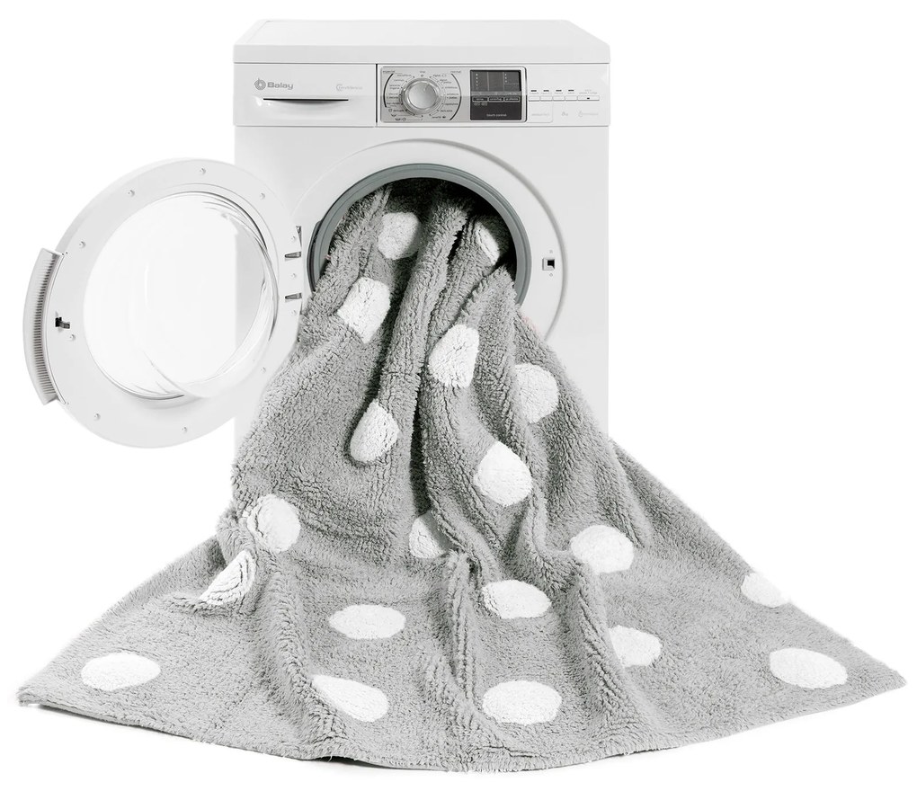Pre zvieratá: Prateľný koberec Polka Dots Grey-White, 120x160, šedá, detská izba, Lorena Canals