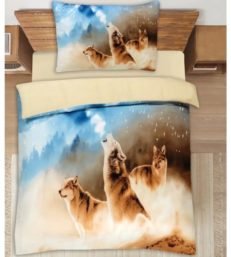 3D obliečky polycotton Vlk 200x140cm+90x70cm TiaHome