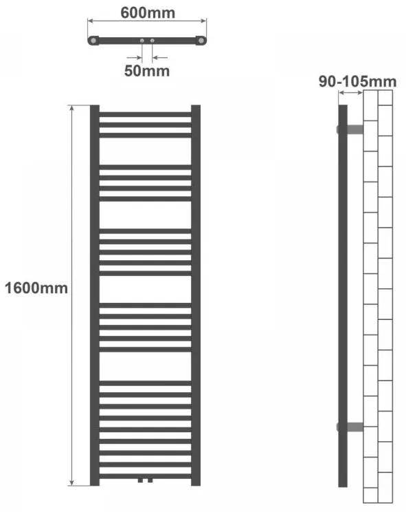 AQUAMARIN Vertikálny kúpeľňový radiátor, 1600 x 600 mm