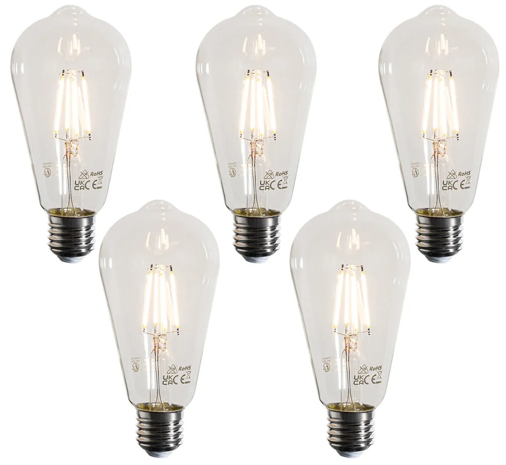 Sada 5 LED filamentových žiaroviek E27 ST64 čírych 4W 470 lm 2700K