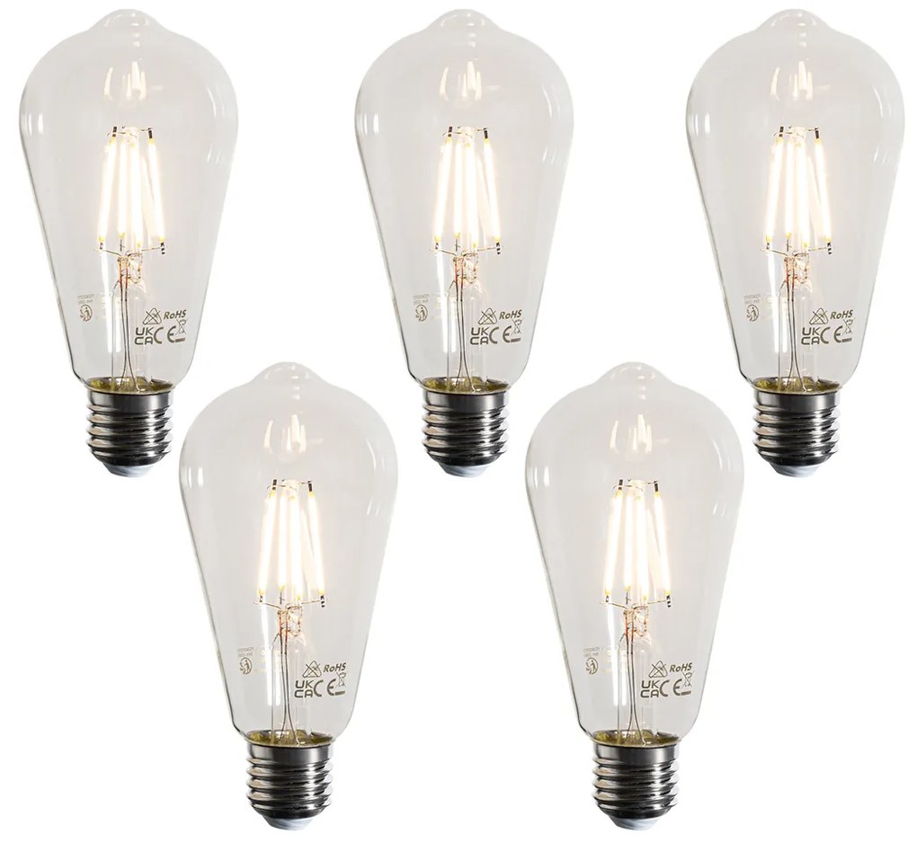 Sada 5 LED žiaroviek E27 Filament ST64 číra 4W 470 lm 2700K