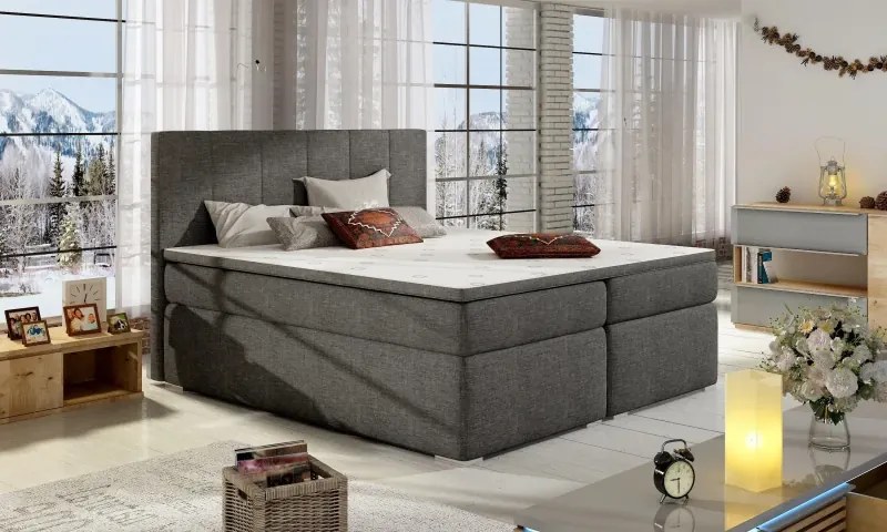 Posteľ Boxspring Boleria 200x180, šedá (látka - bb 01)