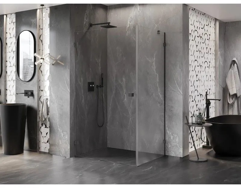 Mexen Lunar-B, výklopný sprchový kút ľavý 85 x 80 cm, 8mm číre sklo, grafitový profil, 832-085-080-95-00-L