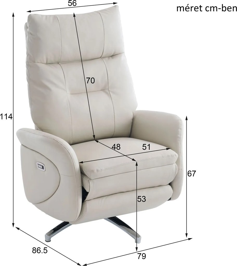 VASHOME Elektrický relaxačný kreslo s nastaviteľným operadlom a podnožkou, s USB nabíjačkou, Béžová