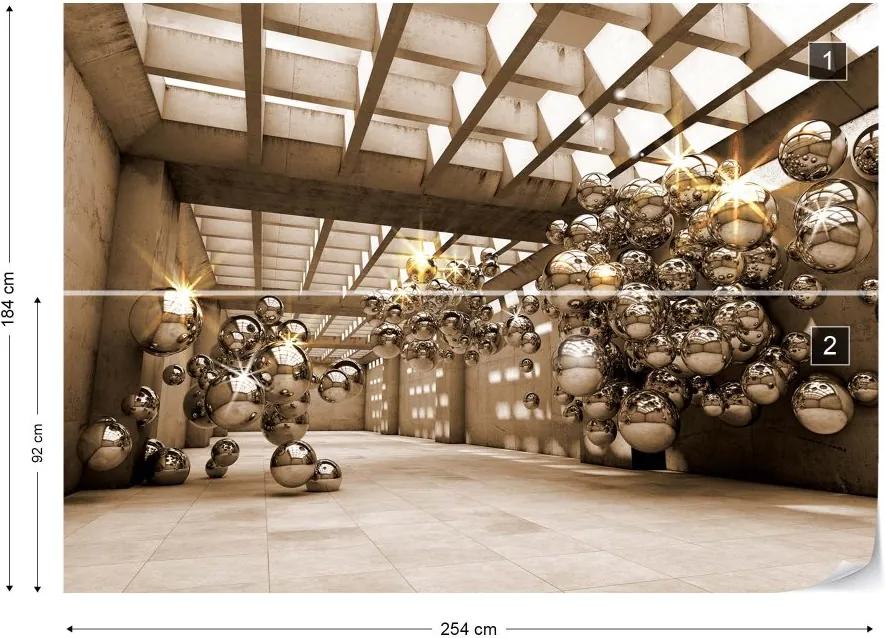 GLIX Fototapeta - 3D Gold Spheres Modern Architecture Vliesová tapeta  - 254x184 cm