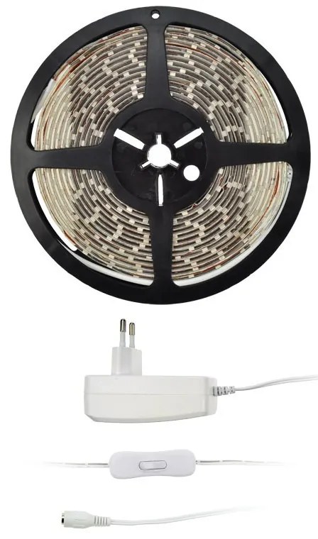 SOLIGHT LED pásik s testrom, 5m, sada 12V adaptérom, 4,8W/m, IP20, 3000K teplá biela