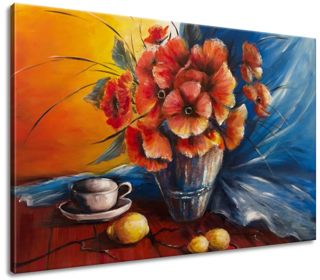 Gario Ručne maľovaný obraz Váza s vlčím makom na stole Rozmery: 120 x 80 cm