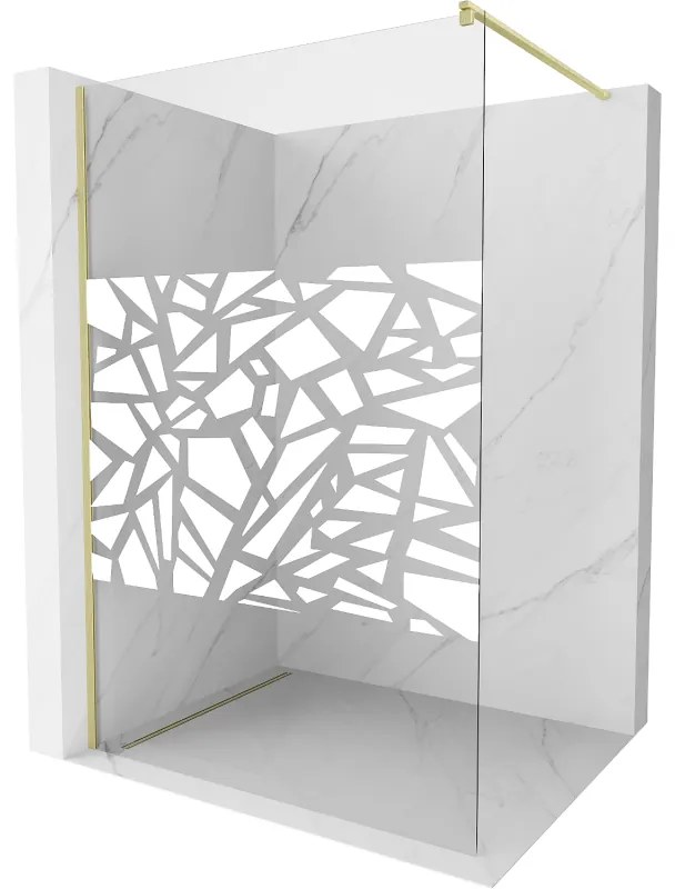 Mexen Kioto, sprchová zástena Walk-In 120 x 200 cm, 8mm číre sklo biely vzor, zlatý matný profil, 800-120-101-55-85