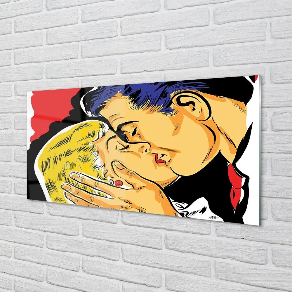 Obraz na skle ľudia pobozkať 100x50 cm