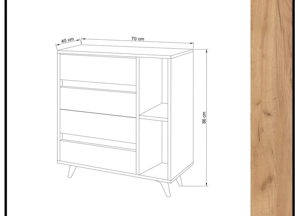 Dizajnová komoda Caelia 70 cm vzor dub