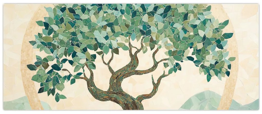 Obraz – Elegantná mozaika so stromom (120x50 cm)
