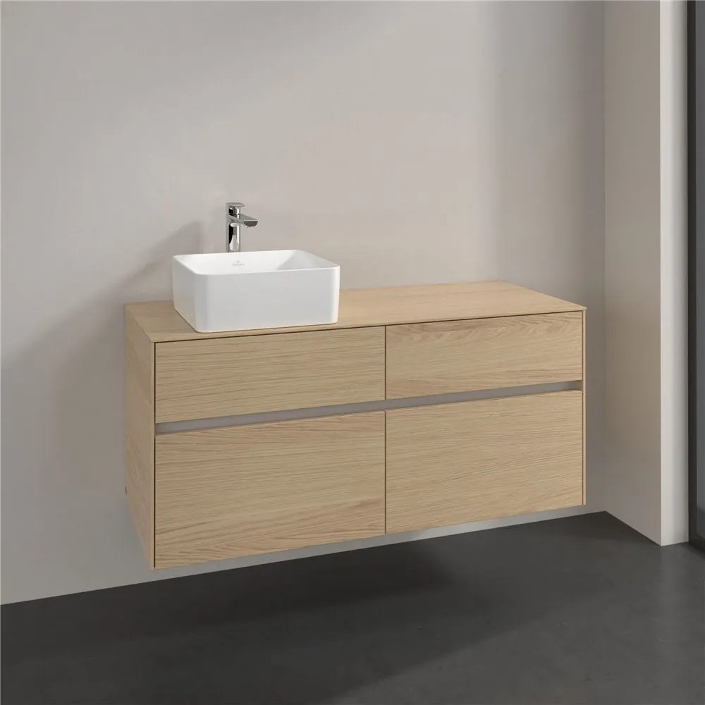 VILLEROY &amp; BOCH Collaro závesná skrinka pod umývadlo na dosku (umývadlo vľavo), 4 zásuvky, 1200 x 500 x 548 mm, Nordic Oak, C04200VJ