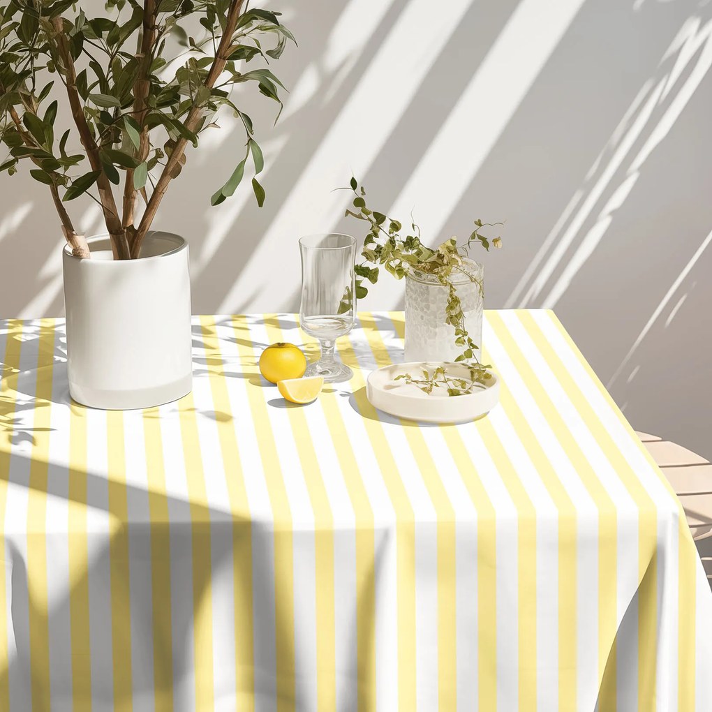 Goldea hranatý obrus 100% bavlnené plátno - žlté prúžky 80 x 80 cm