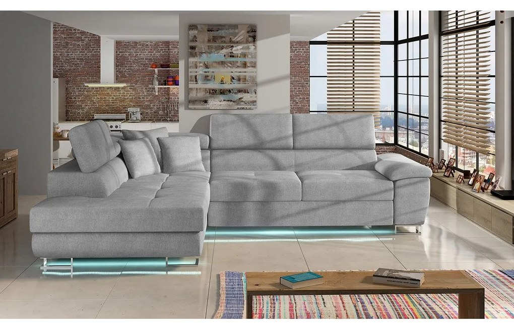 Rohová sedačka Alvin LED, Dostupné poťahy: Ekokoža Soft 011 (čierna) + Lux 06 + Ekokoža Soft 011 (čierna), Strana: pravá