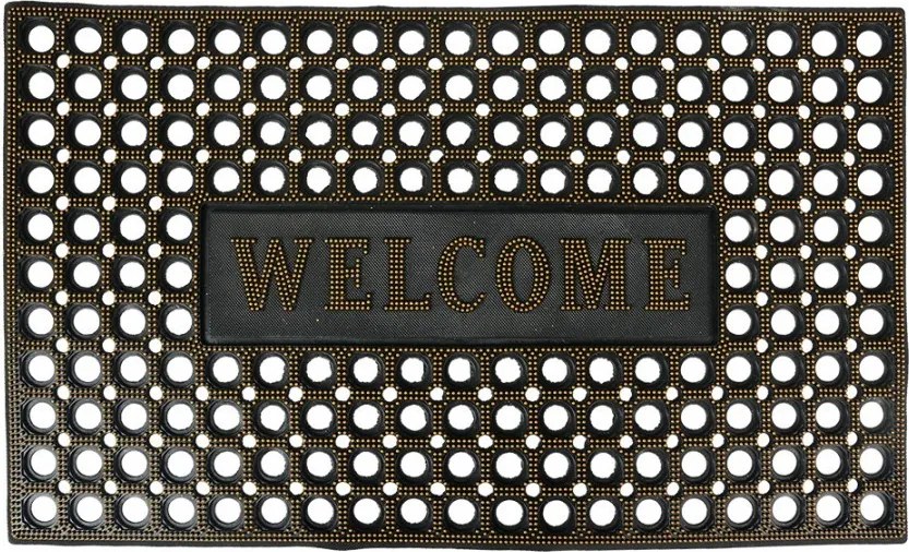 Čierno-zlatá gumová rohožka Welcome - 75*45*1 cm