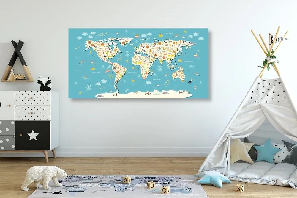 Obraz detská mapa so zvieratkami - 100x50