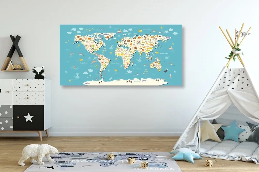 Obraz detská mapa so zvieratkami - 120x60