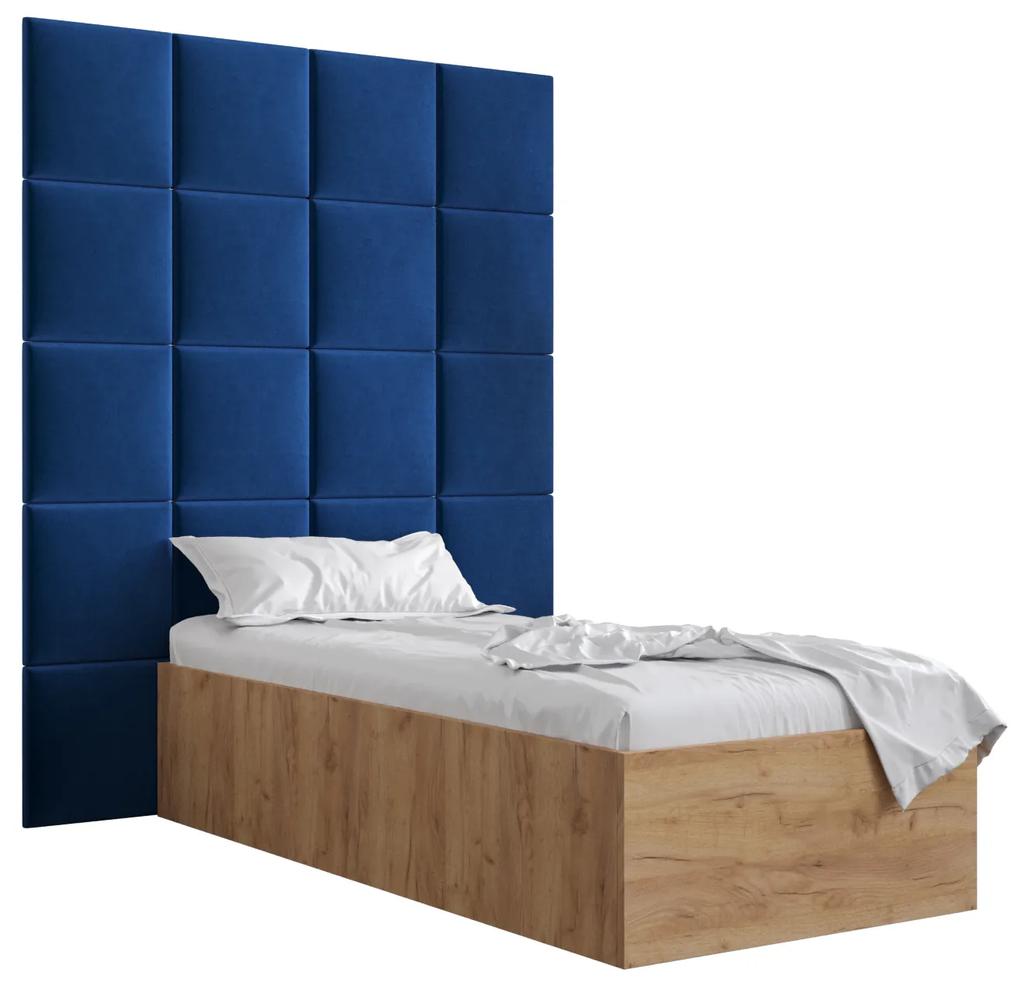 Jednolôžková posteľ s čalúneným čelom 90 cm Brittany 3 (dub craft zlatý + modrá) (s roštom). Vlastná spoľahlivá doprava až k Vám domov. 1045971