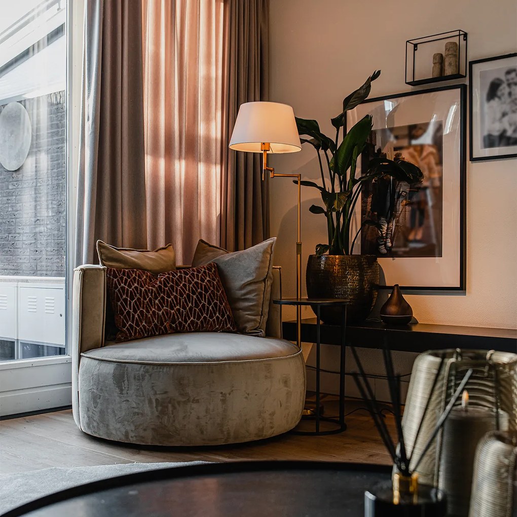 Stojaca lampa bronzová s bielym tienidlom a nastaviteľným ramenom - Ladas Deluxe