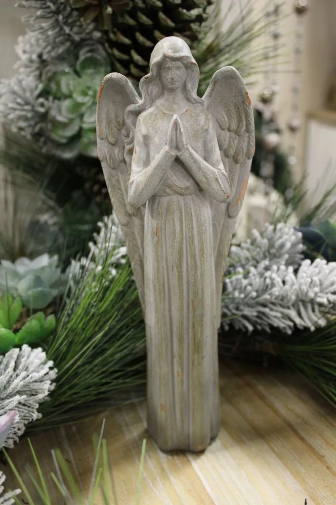 Sivá keramická soška anjela 25cm