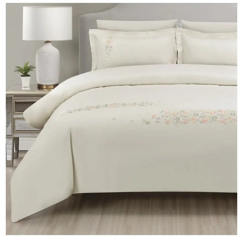 Krémové obliečky na jednolôžko z bavlneného saténu s plachtou/6-dielne 140x200 cm Maison Bloom – Mila Home Luxury