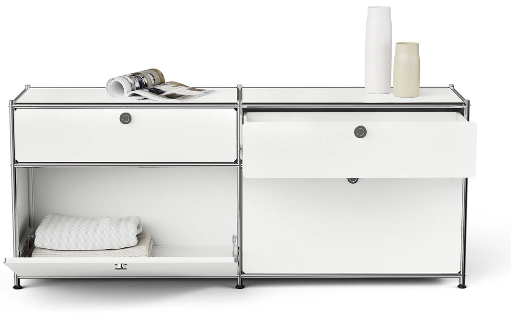 Kovová odkladacia skrinka »CN3« s výklopnými priečinkami a zásuvkami, biela