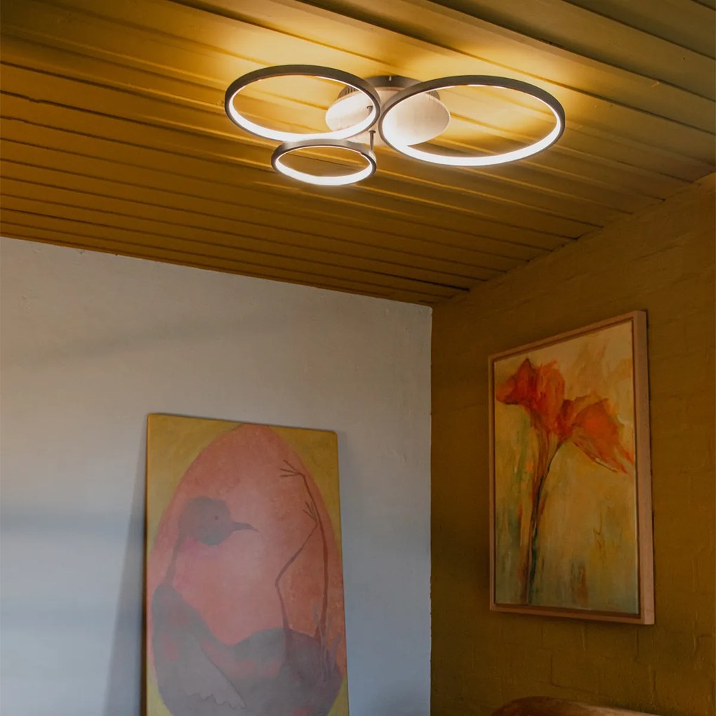 Čierne stropné svietidlo s drevom vrátane LED 3-stupňové stmievateľné 3-svetlo - Alec