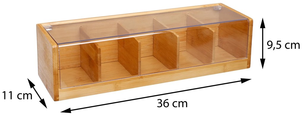 Drevený organizér na čaj Modern, 36x11x9,5 cm