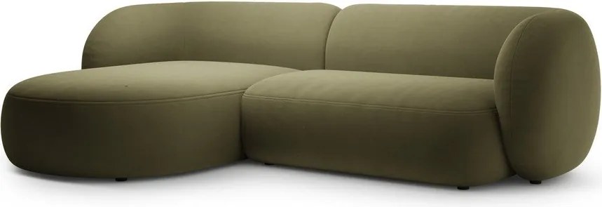 Zelená zamatová rohová pohovka (ľavý roh/s leňoškou) Kate – Micadoni