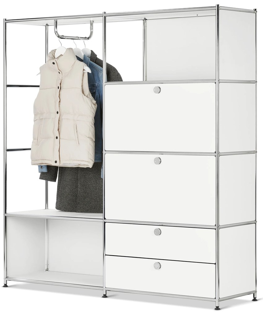 Kovová vešiaková stena »CN3« s 2 výklopnými priečinkami a 2 zásuvkami, biela