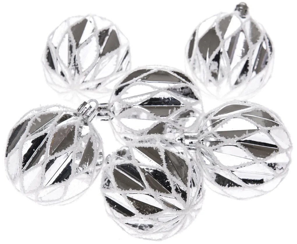 Sada vianočných ozdôb Silver shine, 6 ks, priemer8 cm, plast