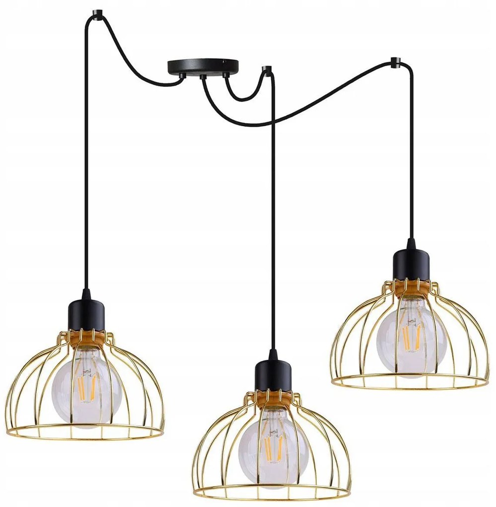 Závesné svietidlo Mobi Spider, 3x zlaté drôtené tienidlo, (výber z 2 farieb konštrukcie)