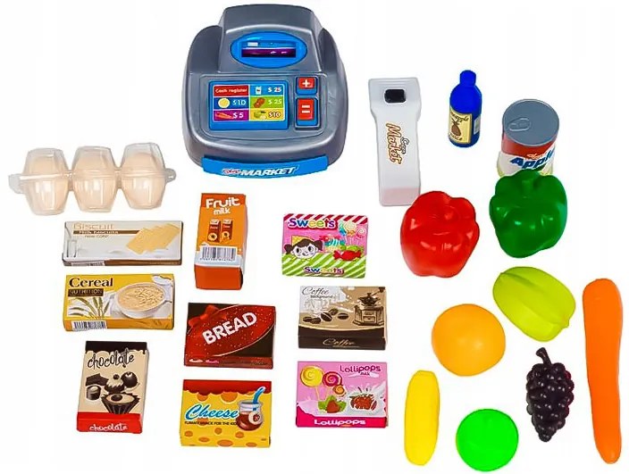 Veľký supermarket s pokladňou, váhou a skenerom