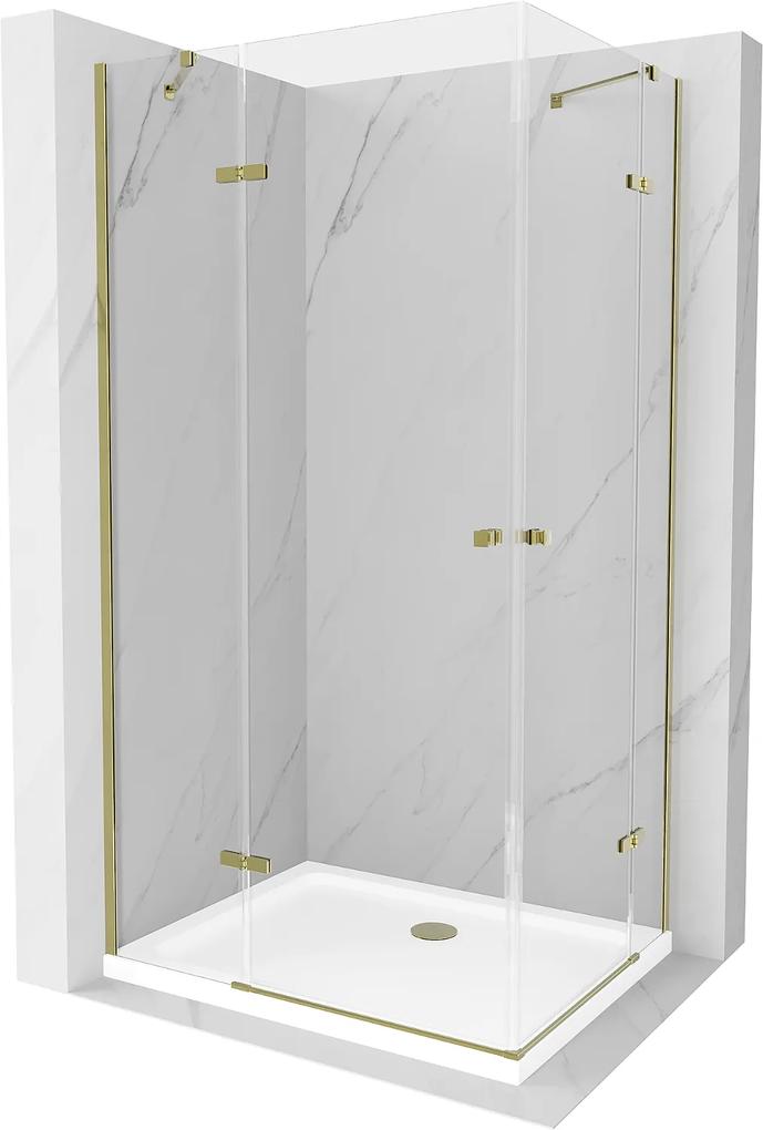 Mexen Roma Duo, sprchový kút 80 (dvere) x 70 (dvere) cm, 6mm číre sklo, zlatý profil + slim sprchová vanička 5cm biela + zlatý sifón, 854-080-070-50-02-4010G