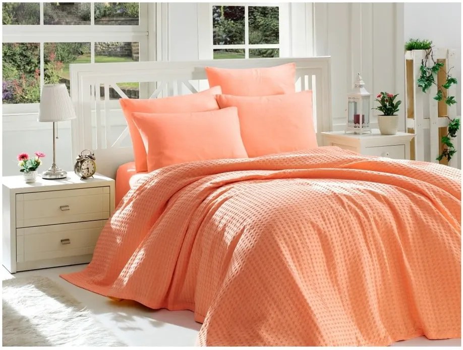 Oranžový posteľný set z bavlny na dvojlôžko, 220 × 240 cm
