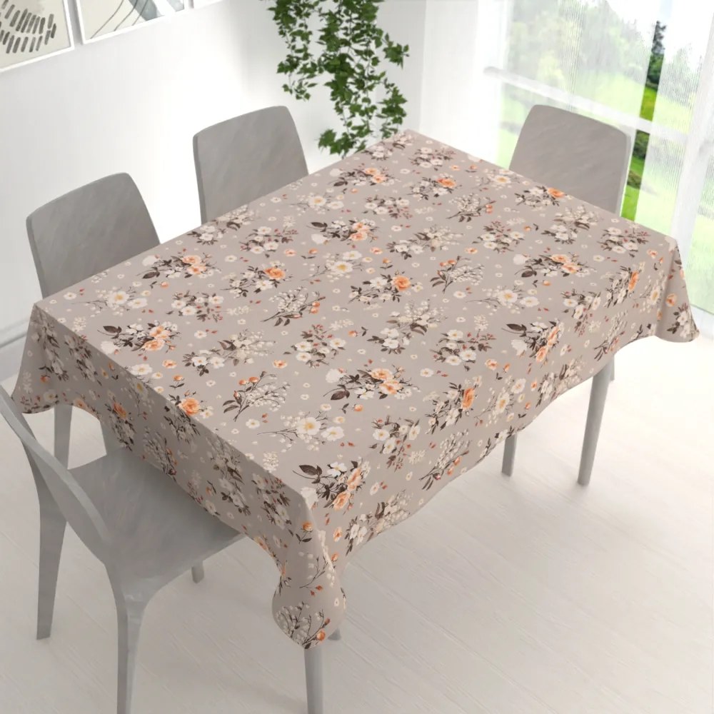 Biante Bavlnený obdĺžnikový obrus Sandra SA-739 Ruže a konvalinky na béžovosivom 80x120 cm
