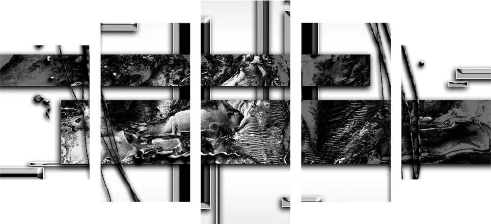 5-dielny obraz luxusná abstrakcia v čiernobielom prevedení