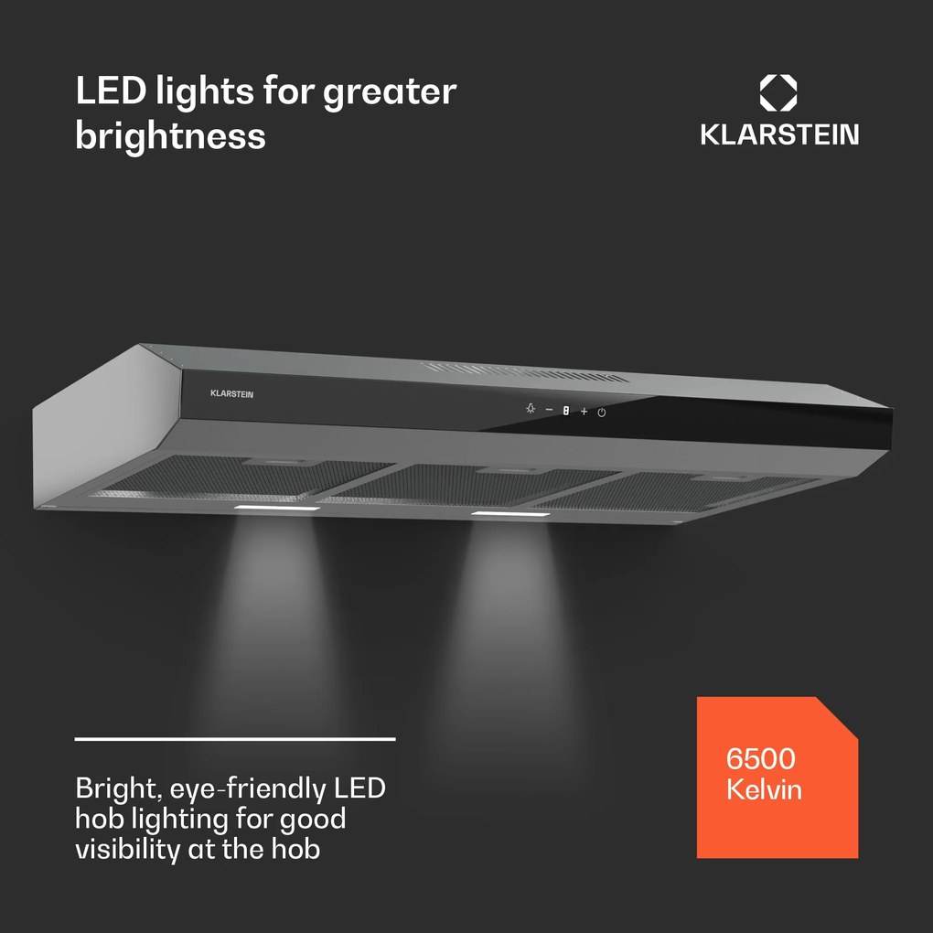 Klarstein Contempo Neo, digestor, podskrinkový, recirkulácia, 175 m³/h, SenseControl, integrované dotykové ovládanie, nehrdzavejúca oceľ / akrylové sklo